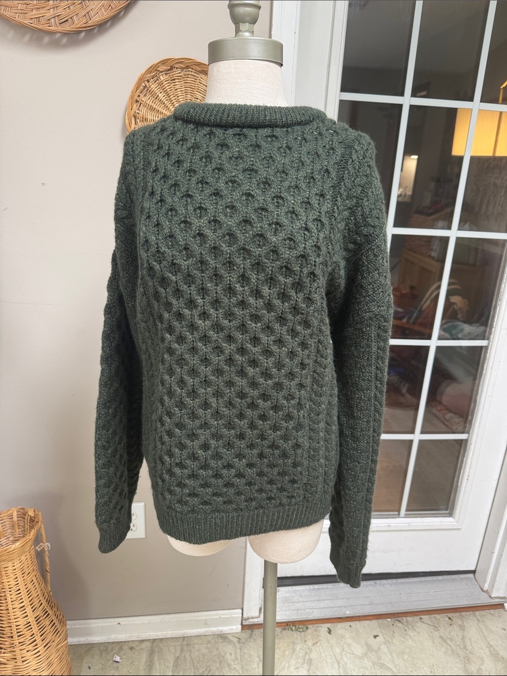 Aran Crafts Ireland 100% Merino Wool Honeycomb Cable Knit Sweater XL